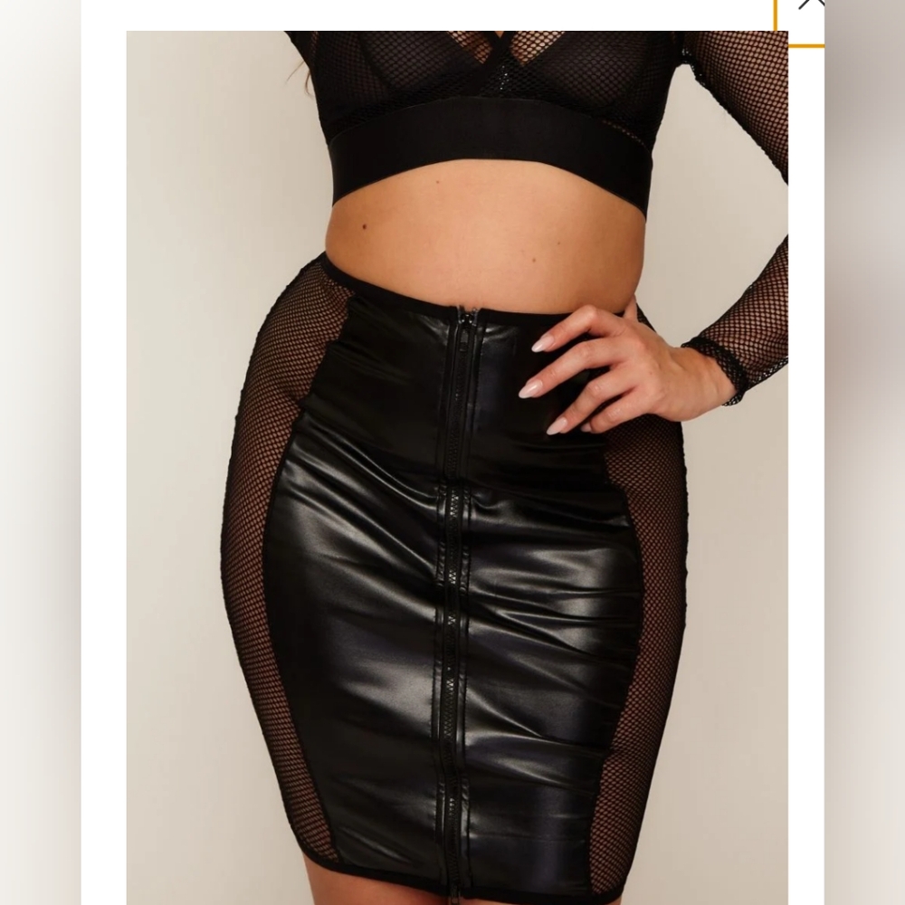 Tutti Rouge Brand X black vegan leather skirt double entry